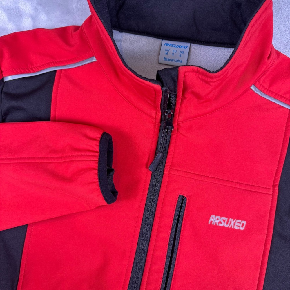 Arsuxeo Softshell Cycling Jacket  Mens Small Red Black Thermal Windproof